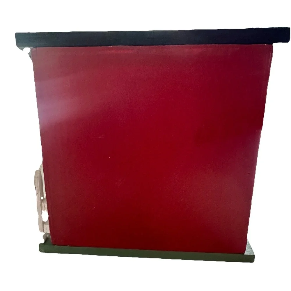 Vintage Red Painted Wood Rustic Recipe Box Hinged Lid HandPainted Rooster Design